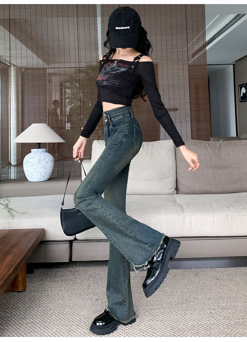 Vintage High-Waisted Slim-Fit Versatile Petite Bootcut Jeans 2025 New Flared Jeans for Women Early Autumn