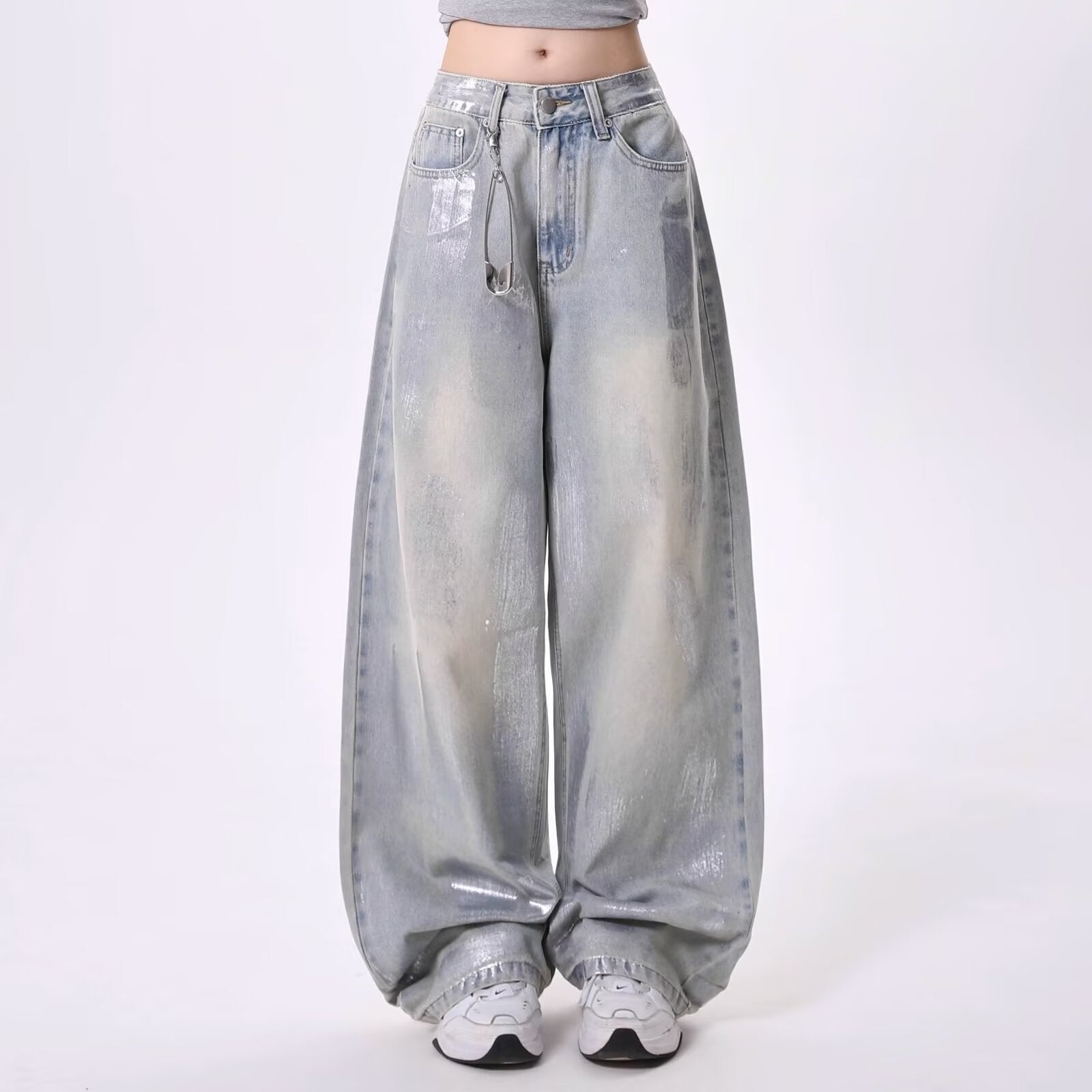 American Retro Simple Wide-Leg Jeans for Women, Autumn New Slim High-Waisted Loose Vintage Straight Pants