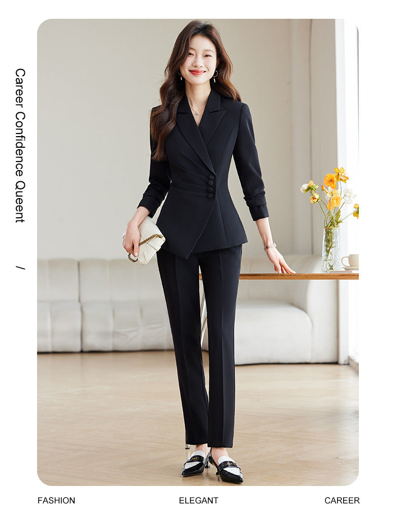 2025 Spring European and American Foreign Trade Green Slim Fit Small Suit Set Front Desk White Collar Workwear Wide-Leg Pants Suit Set