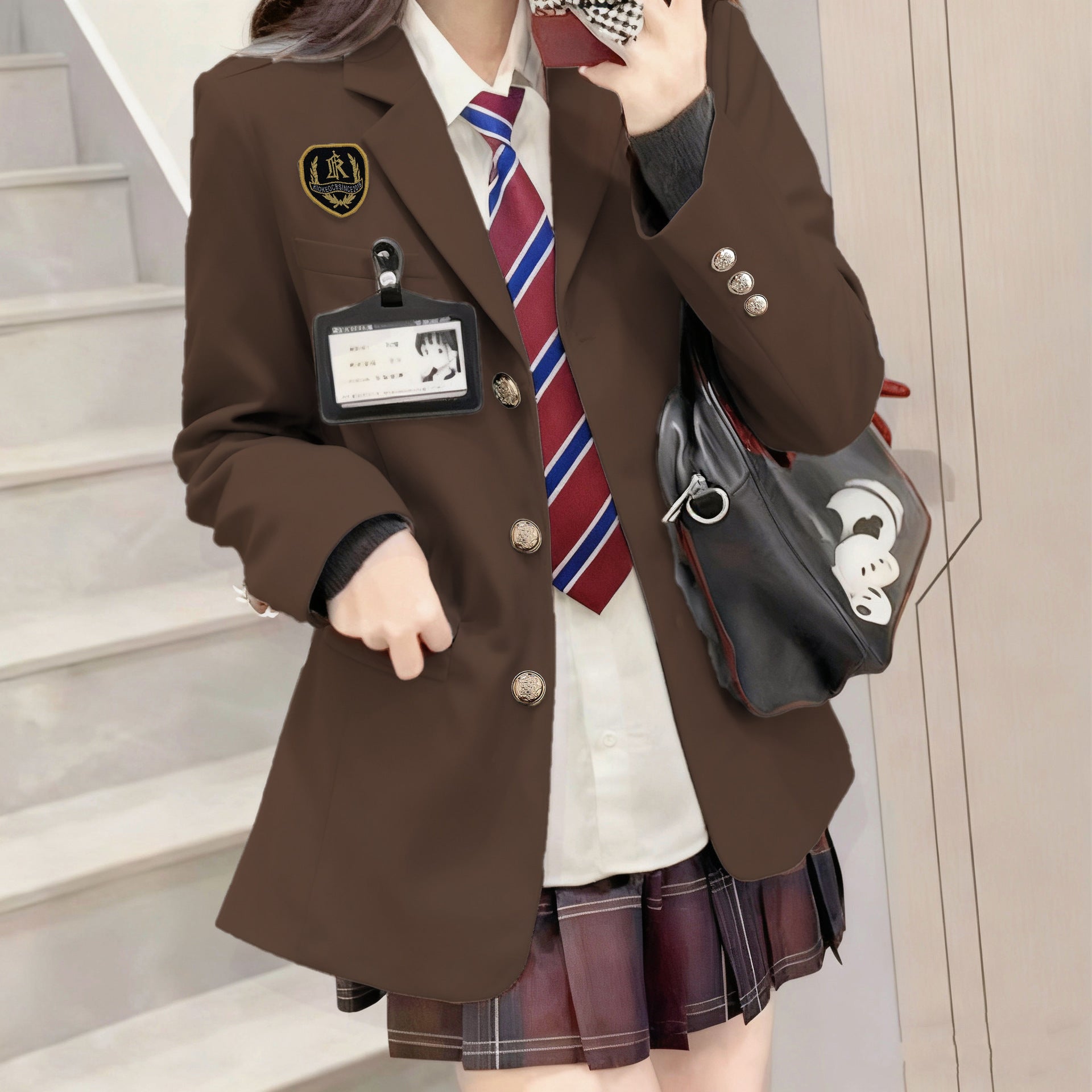 Women's Blazer 2026 Spring and Autumn New Japanese Style School Uniform Badge Burgundy Small Blazer Jacket for Women