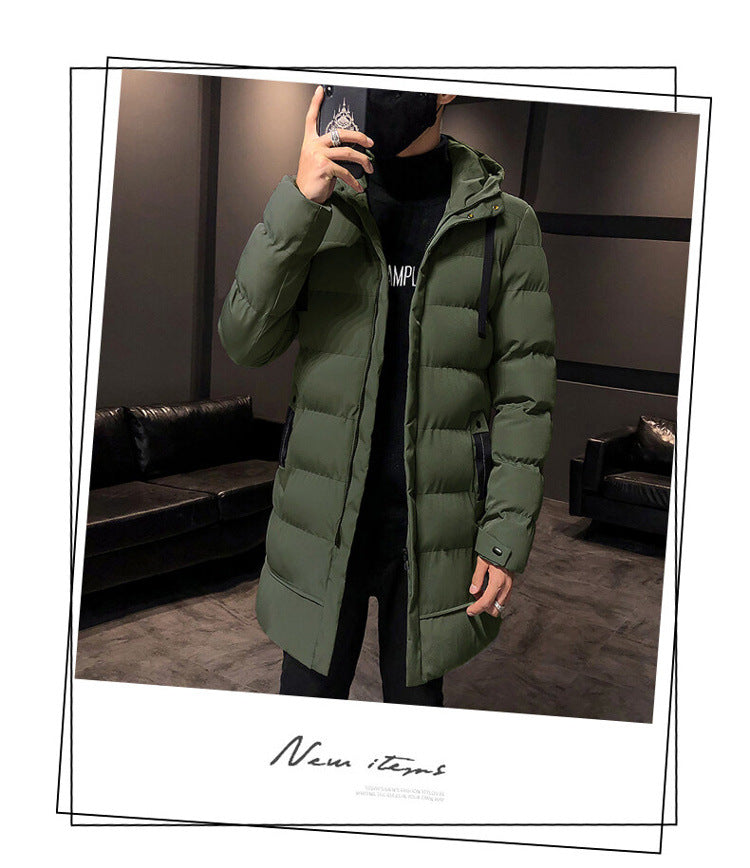 Mid-Length Cotton Outwear Men's Winter Jacket 2025 New Thickeneded Hooded Cotton Jacket Men's Korean Style Trendyy Cotton Jacket