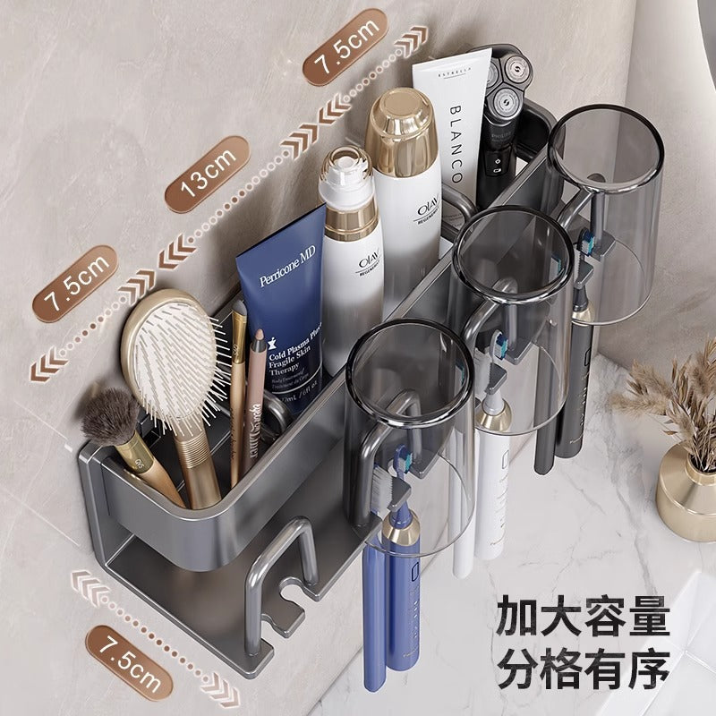 Toothbrush Storage Rack Non-Punch Brush Cup Mouthwash Cup Rack Wall-Mounted Bathroom Household Toothware Hanger