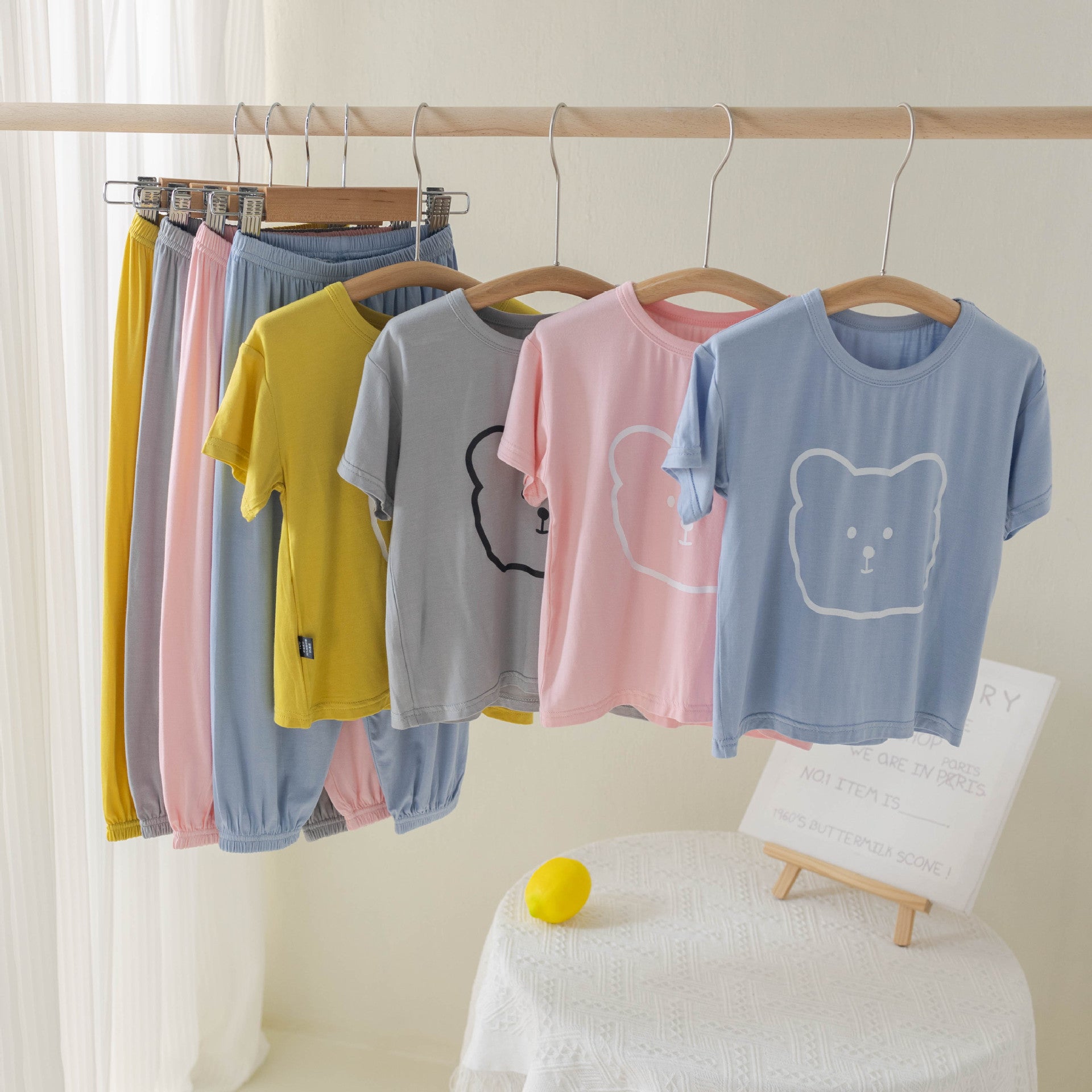Children's Modal Pajamas Summer Thin Short-sleeved Trousers Ice Silk Middle-aged Boys and Girls Home Suit Summer