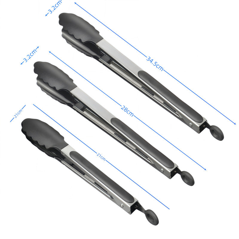 Silicone Clips for Kitchen Non-Stick Pans, Anti-Scalding and High Temperature Resistance, Household Barbecue and Steak Special Set, Stainless Steel Food Clips
