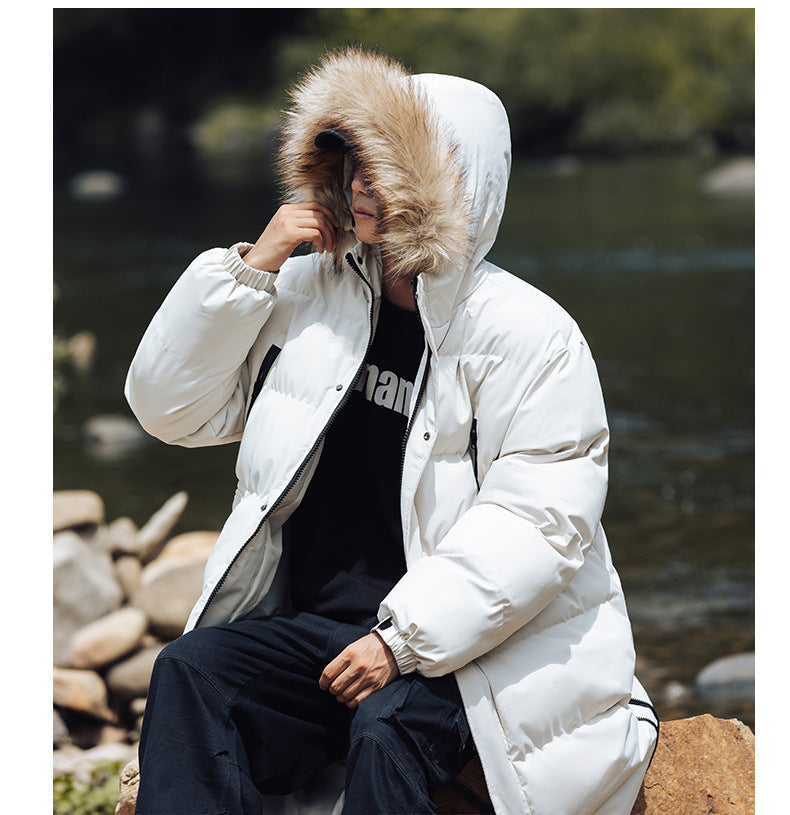 New Long Men's Big Wool Collar Thickened Extra Large Warm and Cold-proof Fashionable Jacket for Youth Fashionable Couple Clothes plus size Bread Clothes