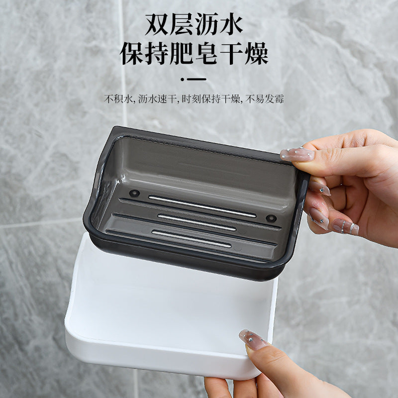 Wall-mounted Soap Box Bathroom Non-perforated Suction-cup Soap Box Bathroom Creative Double-layer Draining Rack Storage Rack