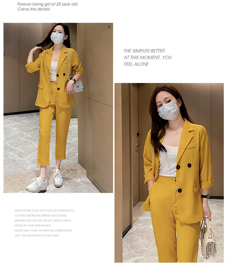 Cross-Border Plus Size Women's Clothing Plus Size Fashion Suit Women's Spring and Autumn Korean Style Temperament Back Slit Cropped Pants Two-Piece Set