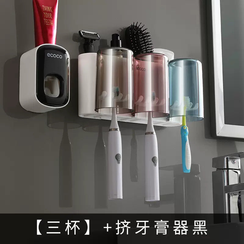 Wall-mounted toothbrush holder toilet non-perforated toothpaste toothbrush storage rack transparent mouthwash cup brushing cup suit