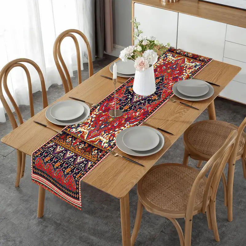 New European Style Textured Printed Table Flag Cross-Border Linen Restaurant Decoration Bohemian Style Long Tablecloth Wholesale
