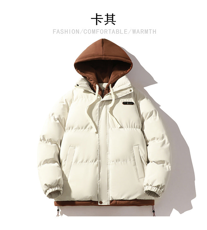 Men's Cotton-Padded Jacket Winter Cold-Proof Cotton Jacket Hooded Fake Two-Piece 2024 New Youth Cotton-Padded Jacket Couple Trendy Brand