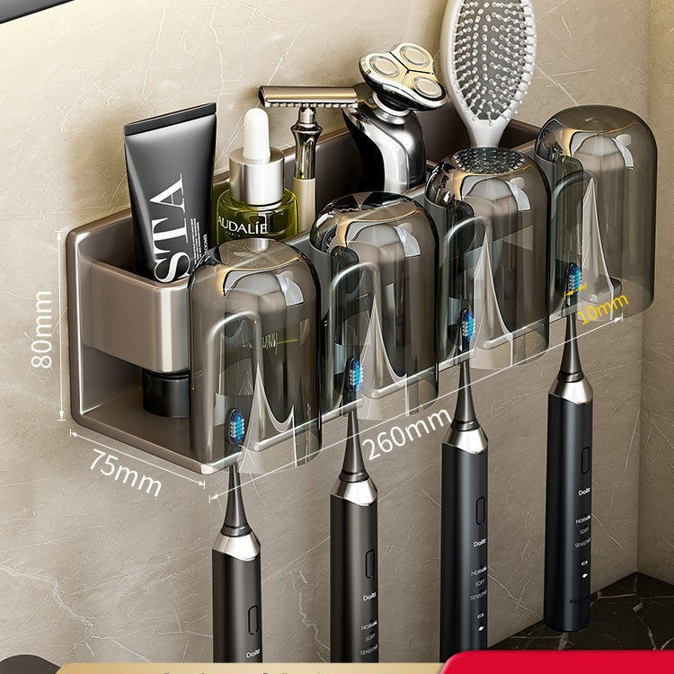 Toothbrush Rack Without Punching Gun Gray Bathroom Mouthwash Cup Tooth Cup Wall-Mounted Storage Box Electric Toothbrush Rack