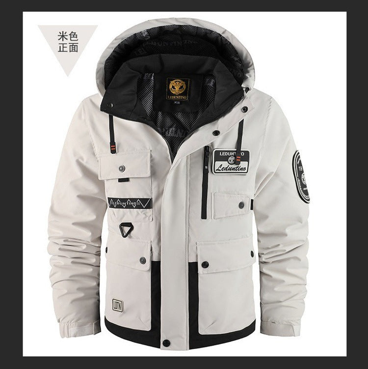 Cross-Border New Thickened Cotton Coat Outdoor Warm Cotton Coat Winter Men's Large Size Hooded Jacket Waterproof Jacket Wholesale