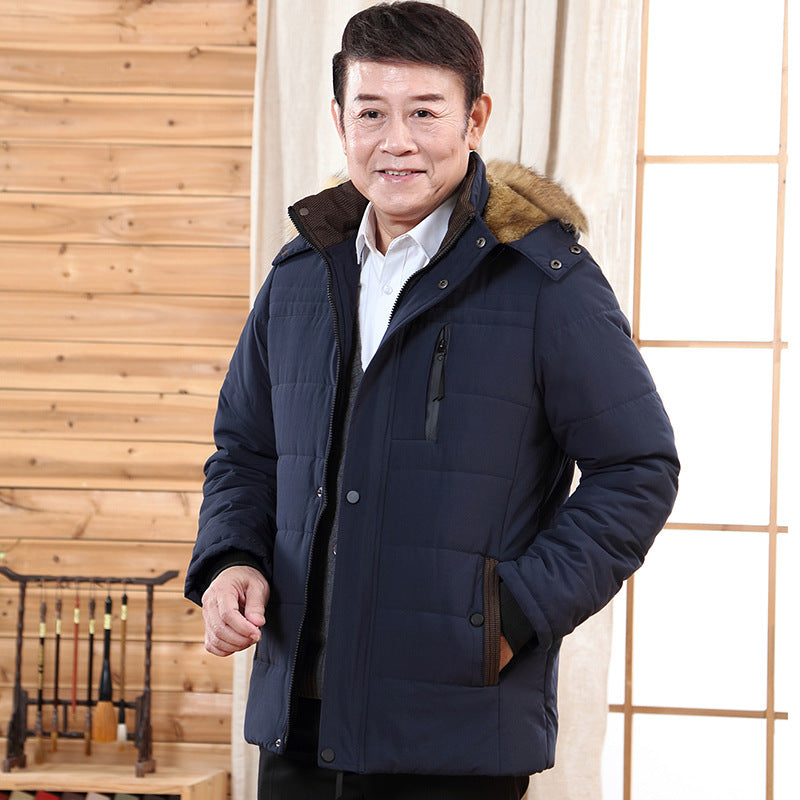 New Middle-aged Dad Winter Cotton Coat Grandpa Winter Coat Middle-aged and Elderly Men's Cotton Coat fleece-lined Thickened Cotton Coat