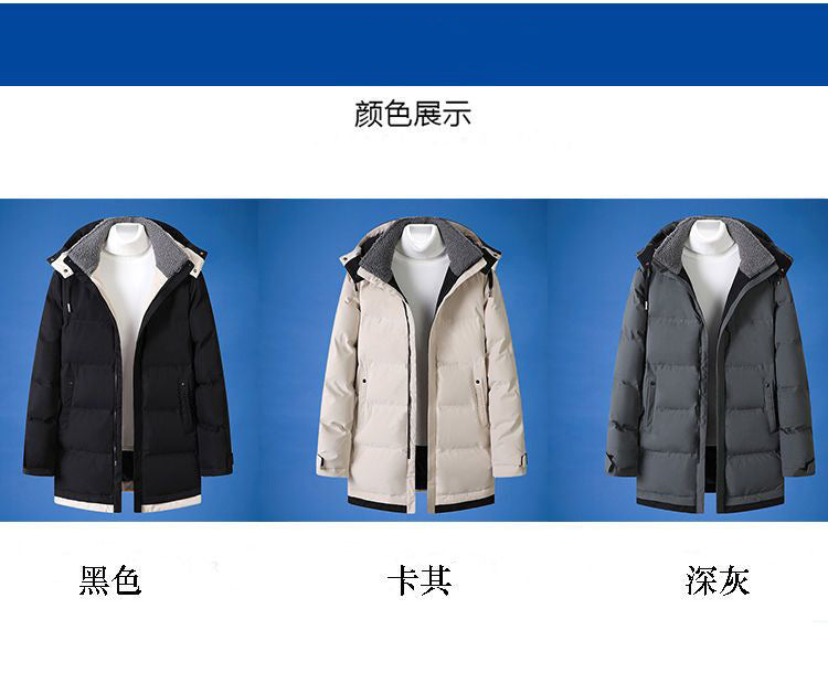 Cotton Men's Coat Mid-length Winter New Hooded Fashionable Thickened Warm Cotton Coat Winter Down Cotton Coat