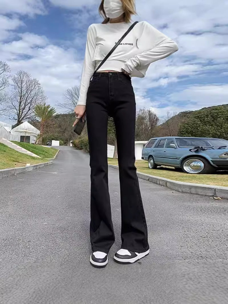 Black Stretch Micro-Flared Jeans for Women, Thin Summer 2025 New High-Waisted Slimming Pear-Shaped Body Horse Hoof Pants