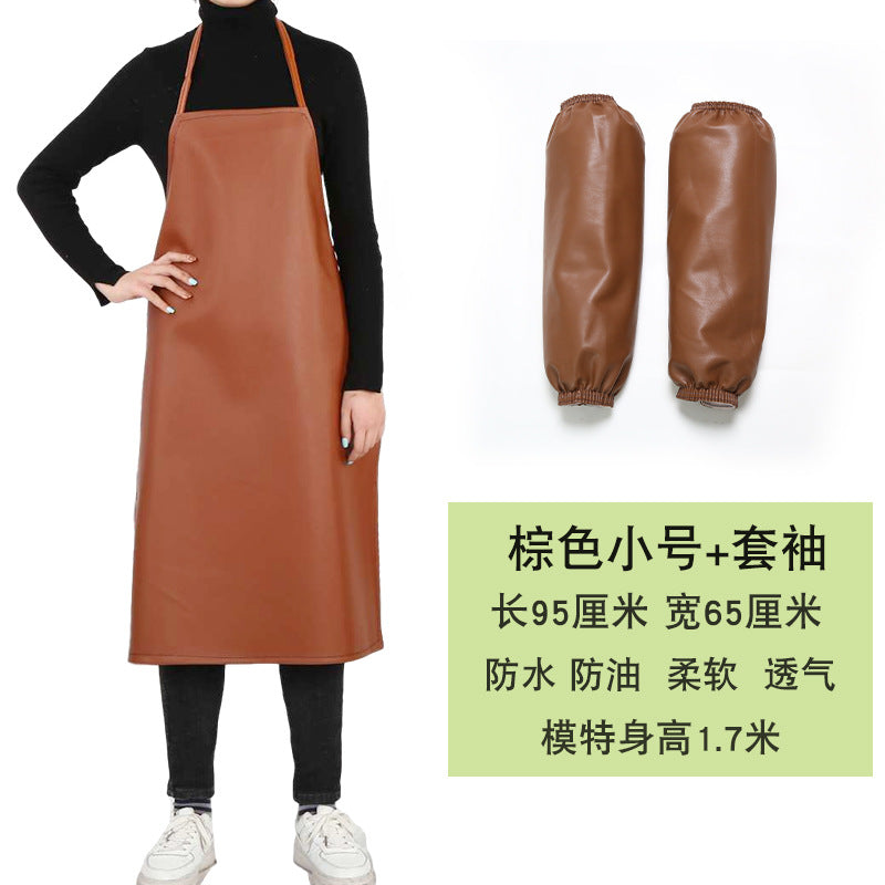 Leather Waterproof Apron Oil-proof Kitchen Neck PU Household Adult Barbecue Leather Bib for Men and Women Lengthened Thickened Bib