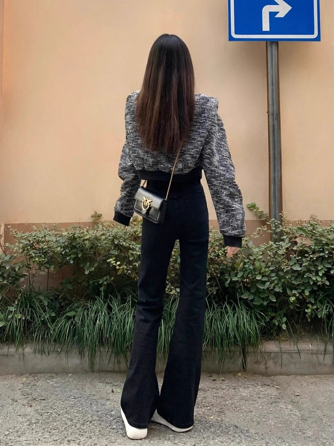 175 Tall Women's Black Bootcut Jeans for Autumn and Winter High-Waisted Elastic Slim Slim Flared Floor-Length Pants