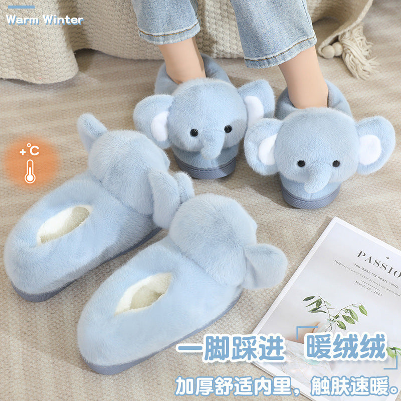 Stuffed Warm Indoor Home Soft-Soled Confinement Cotton Shoes New Creative Stereo Elephant Winter Baotou Cotton Slippers for Women