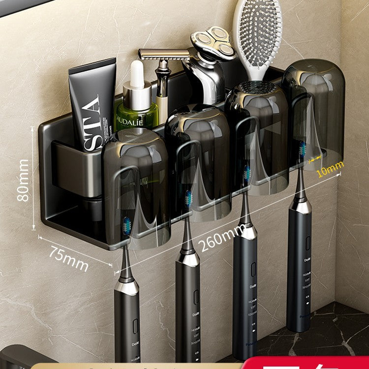 Toothbrush Rack Without Punching Gun Gray Bathroom Mouthwash Cup Tooth Cup Wall-Mounted Storage Box Electric Toothbrush Rack