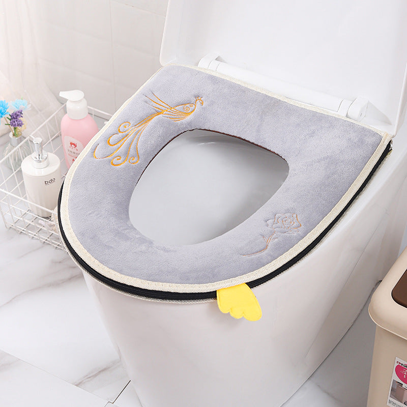 Household toilet cover portable zipper toilet seat cushion winter plush toilet seat cover waterproof thickened toilet mat