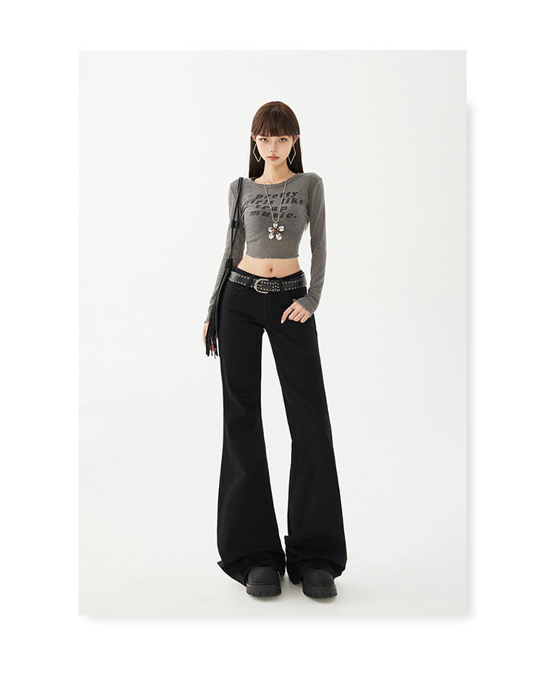Yc&2-Color American Retro Low-Waist Sexy Flared Pants for Autumn and Winter Micro-Elastic Versatile Slimming Look Jeans for Women