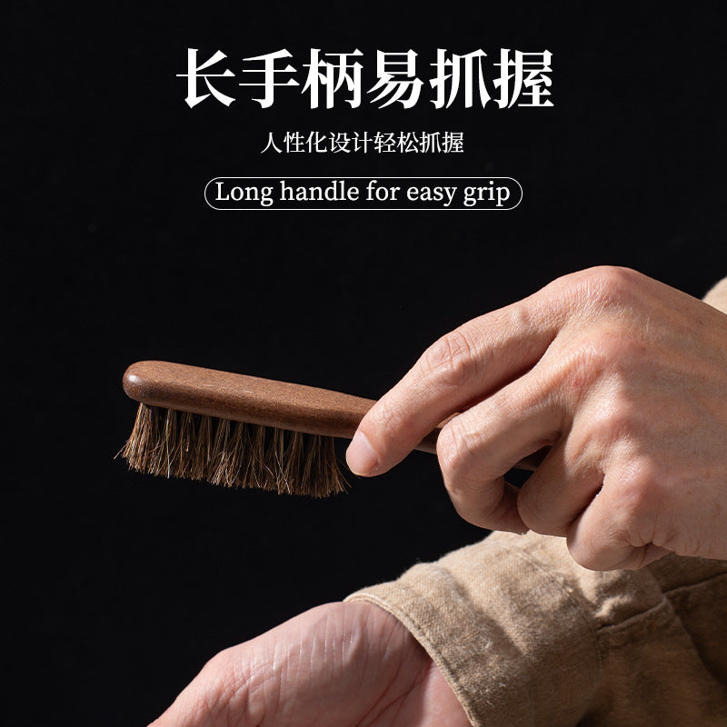 Beech Horsehair Brush for Leather Shoes, Oiling, Polishing, Dust Removal, Shoe Brush, Horsehair Cleaning Brush for Shiny White Shoes
