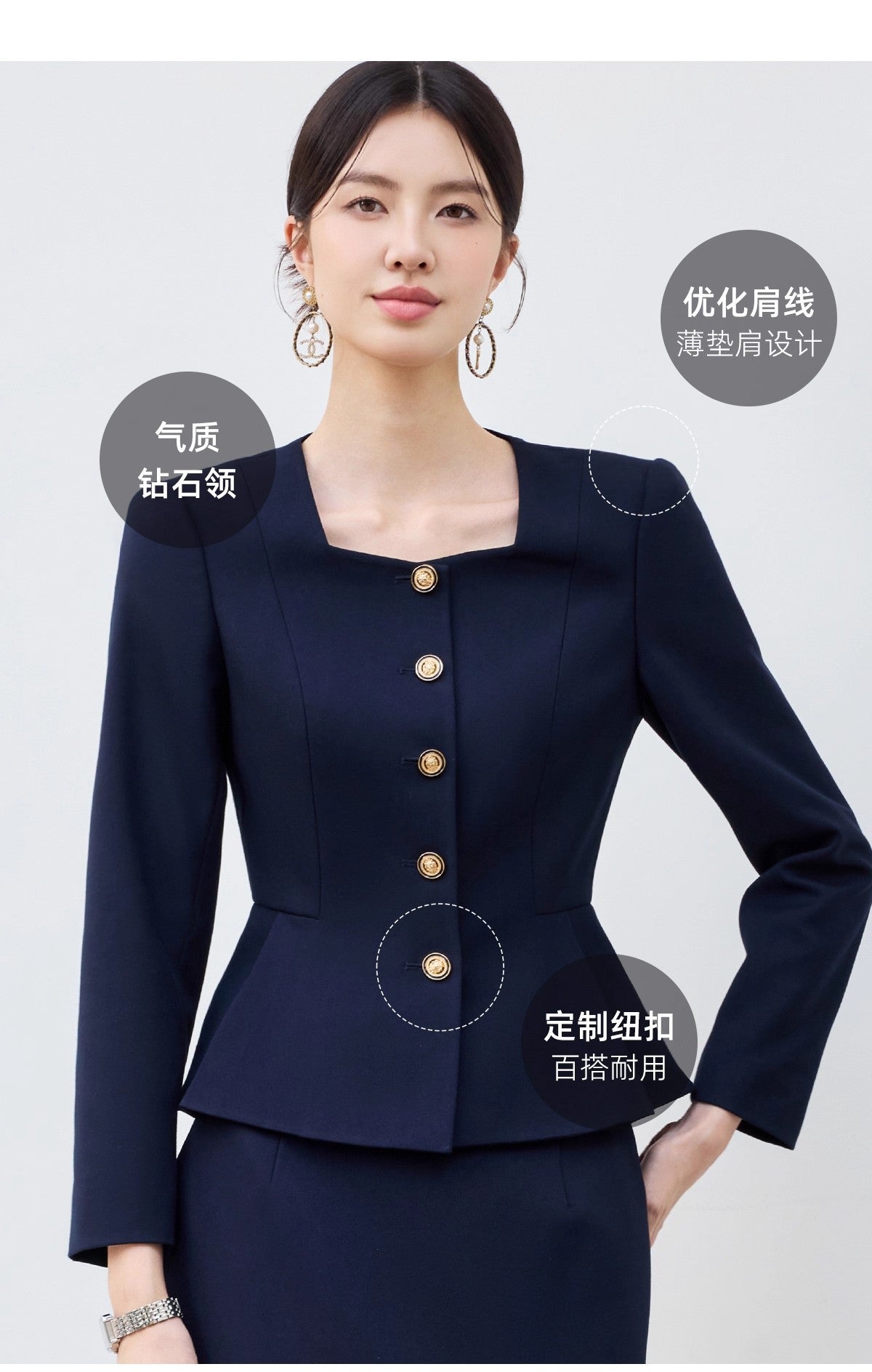 Aishangchen's High-End Navy Blue Suit Is Elegant and Versatile, Hotel Manager's Front Desk Formal Occasion Professional Wear