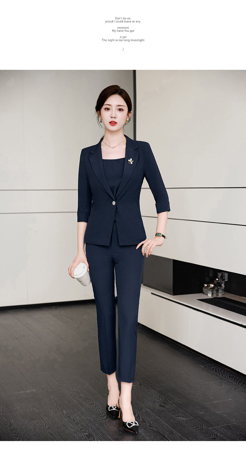 Pink Mid-Sleeve Suit for Women 2025 New Summer Thin Business Attire Elegant Beauty Salon Front Desk Work Clothes