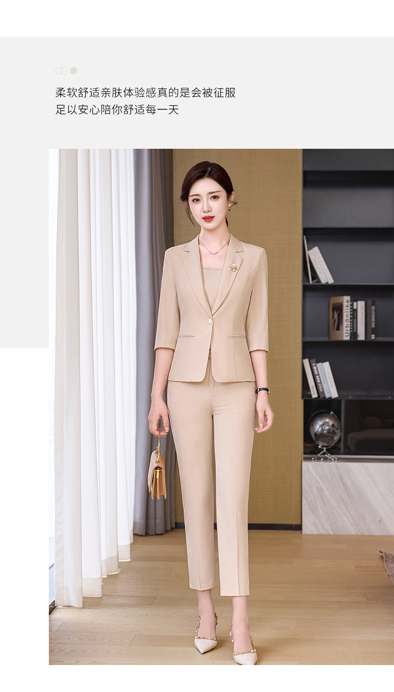 Pink Petite Suit for Women, Summer Thin High-End Short Professional Wear, Fashionable Elegant Casual Formal Wear