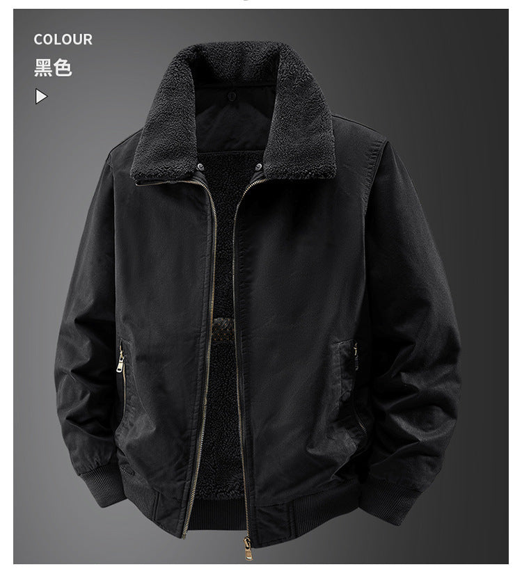 2025 New Winter Men's Workwear Large Size Imitation Wool Velvet Cotton Jacket Men's Warm Cotton Clothing Winter Cotton Clothing 7958