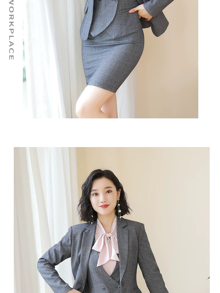 Business Fortress Women's Suit suit Work Clothes Fashion Chanel Elegant Grey Business Suit Vest Work Wear