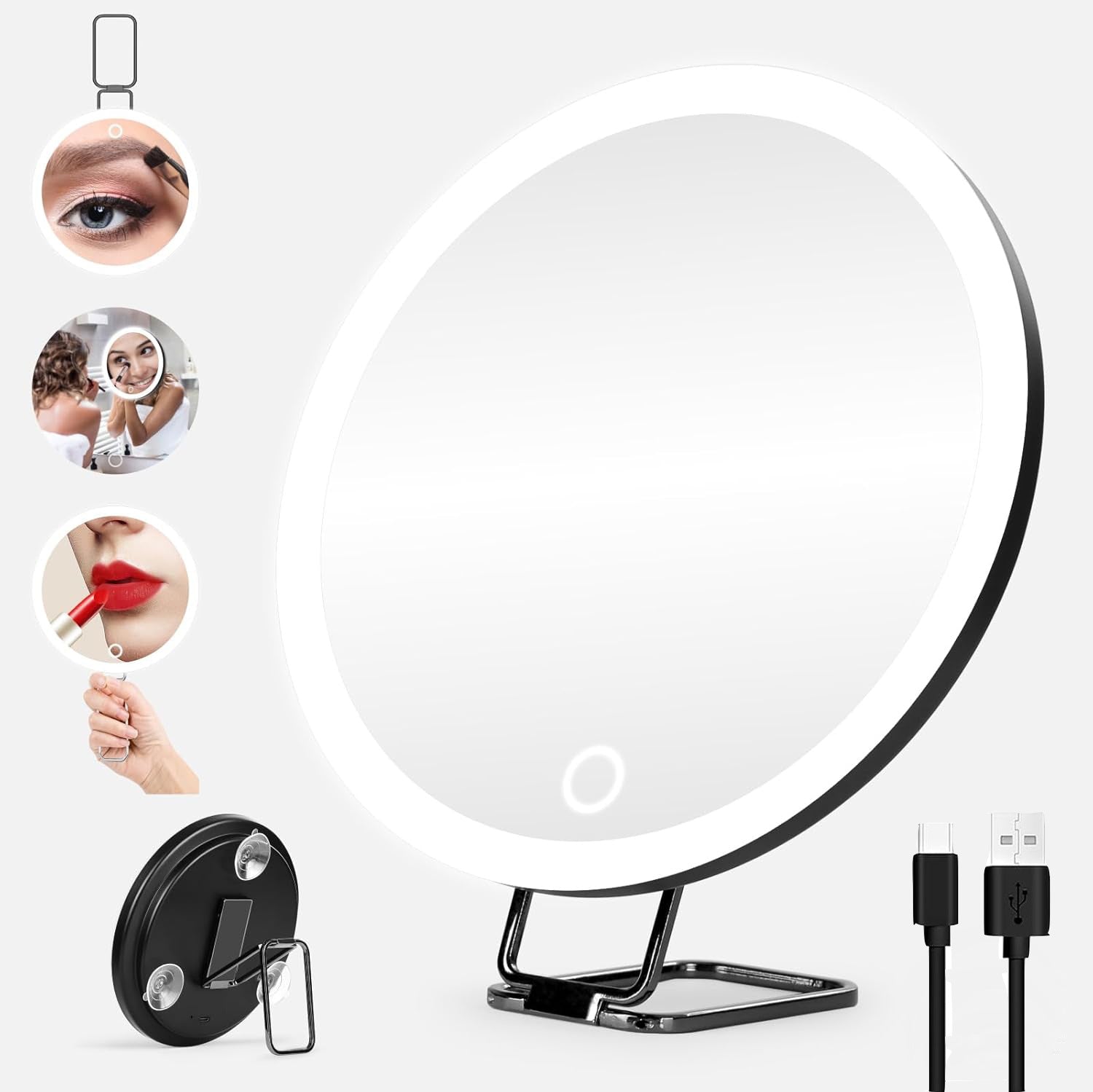 6 inch 10 times 20 times 30 times rechargeable led magnification suction cup makeup mirror 360 ° rotatable makeup mirror