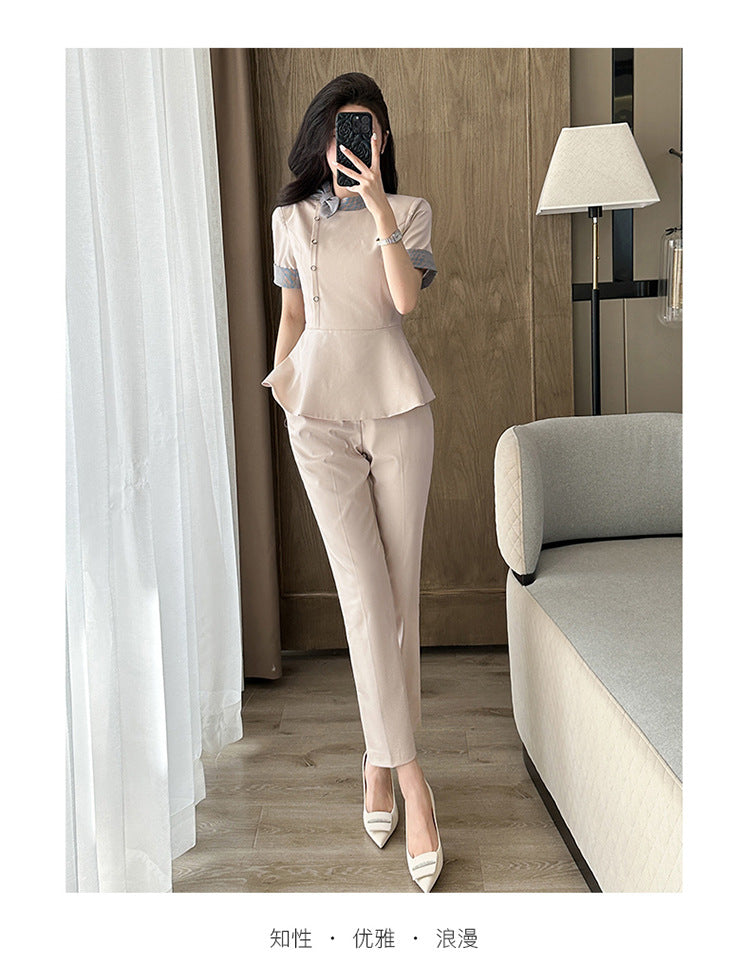 Stewardess Professional Wear Female Summer Fashion Ol Suit Beautician Workwear Sales Department Front Desk Customer Service Reception Workwear