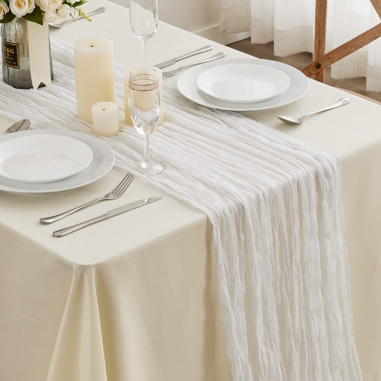 Cross-border foreign trade wholesale Bali yarn wrinkled table flag twist table flag tablecloth wedding party decoration wrinkled table flag