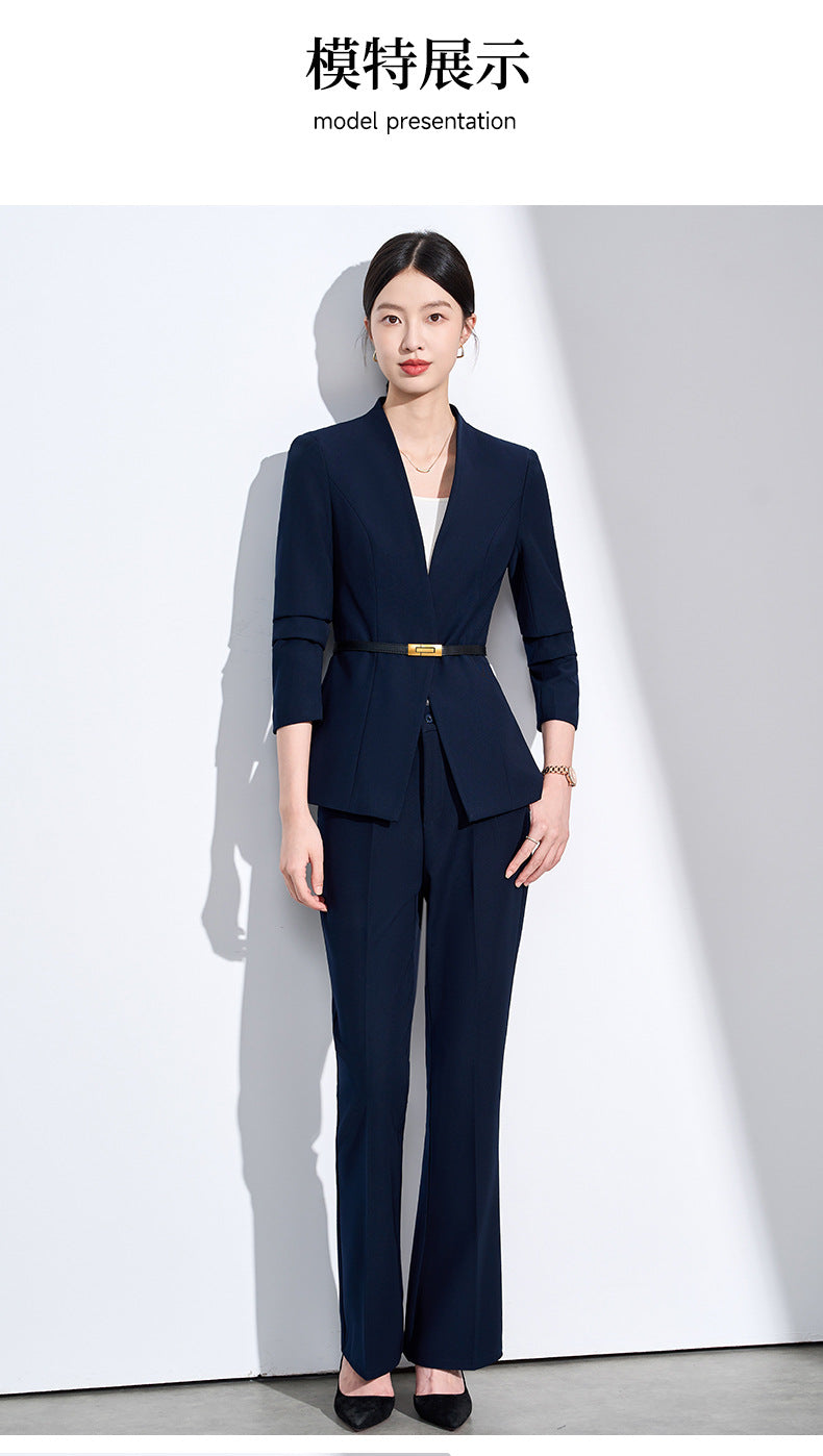 Cross-Border Collarless Blazer for Women, New Spring and Autumn Style, Elegant Waist-Cinching, High-End Professional Office Formal Suit Set