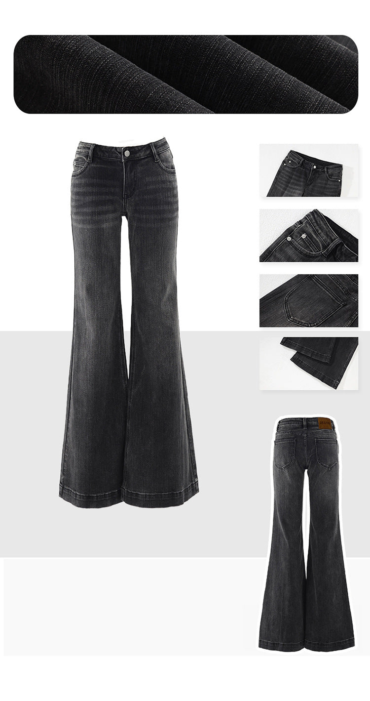American Style Black and Gray Low-Waist Bootcut Jeans for Women 2025 Autumn and Winter New Sexy Elastic Slimming Look Versatile Bell-Bottom Pants