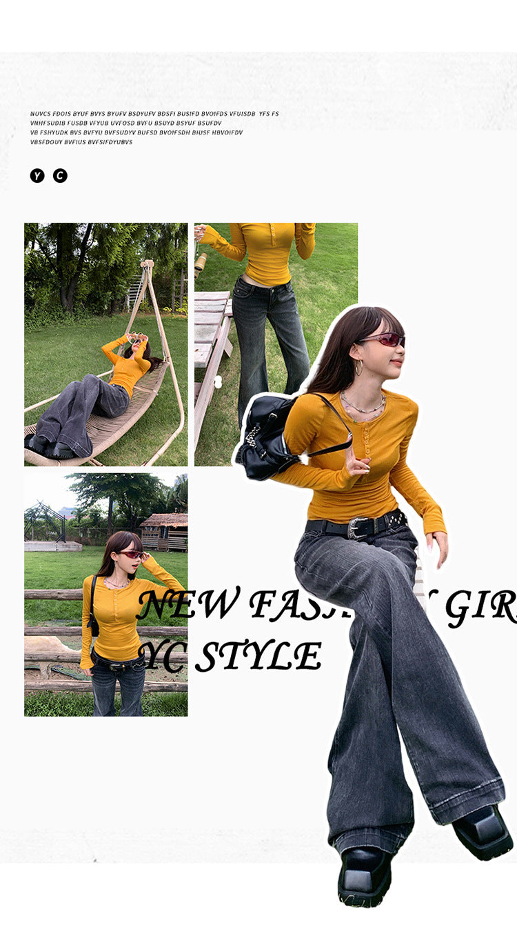 American Style Black and Gray Low-Waist Bootcut Jeans for Women 2025 Autumn and Winter New Sexy Elastic Slimming Look Versatile Bell-Bottom Pants