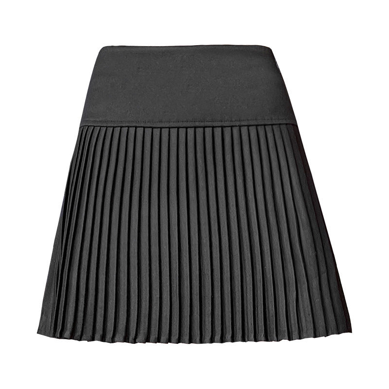 Woolen Pleated Skirt Women's Autumn and Winter New High-Waist Slimming Look A-Line Fine Pleated Skirt Winter Thickeneded Half-Length Short Skirt