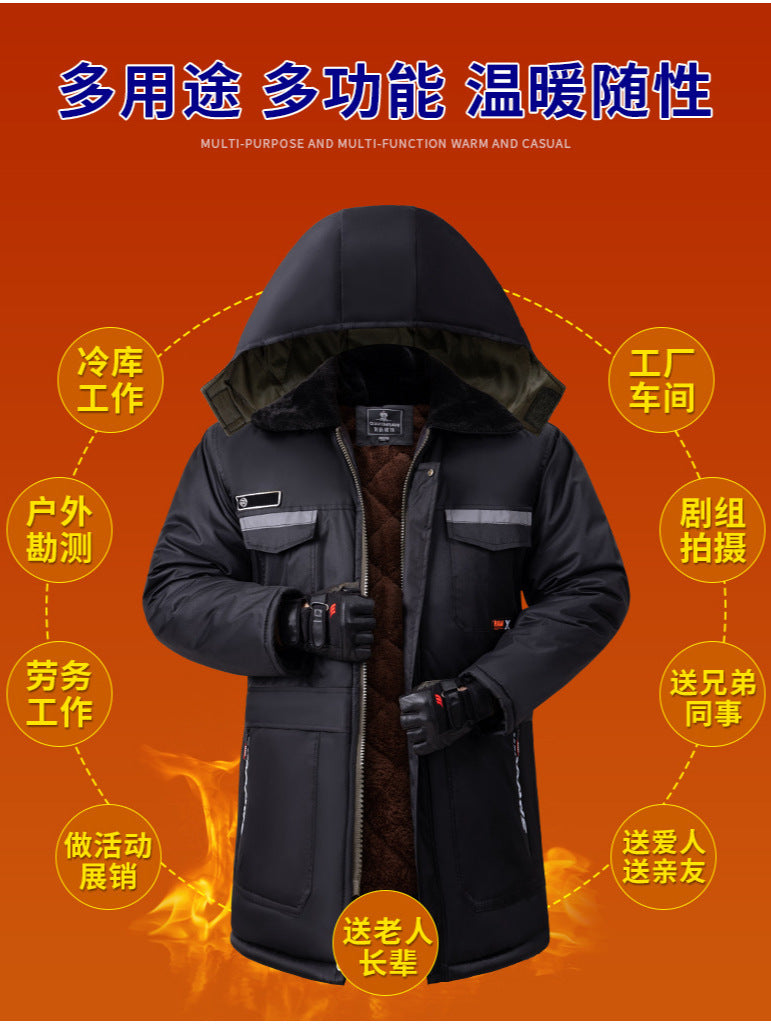 Winter Cold-Proof Cotton Coat, Labor Protection Cotton Jacket, Fleece-Lined and Thickeneded Construction Site Cold Storage Cotton Jacket, Thickeneded Warm Work Clothes, Cotton Jacket