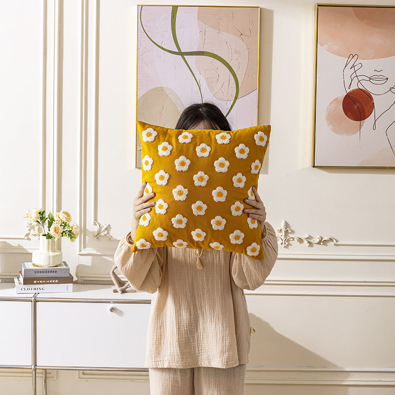 Nordic Towel Embroidered Embroidered Embroidered Pillow Living Room Cream Sofa Cushion Flower Model Room Bay Window Cushion Cover