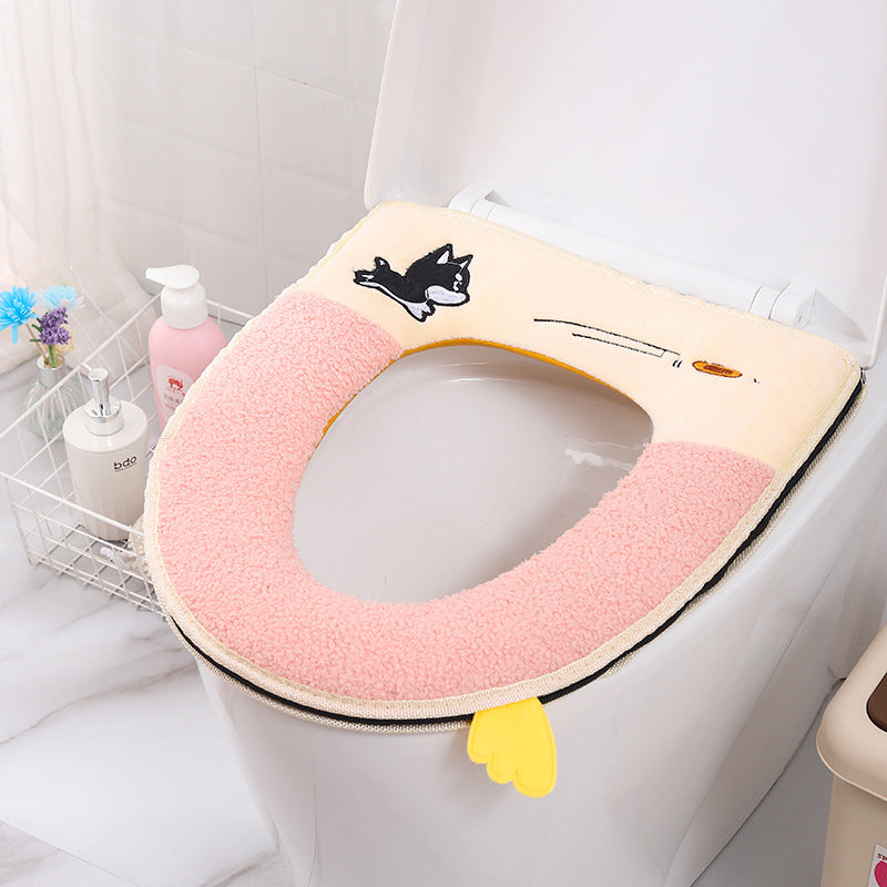 Household toilet cover portable zipper toilet seat cushion winter plush toilet seat cover waterproof thickened toilet mat