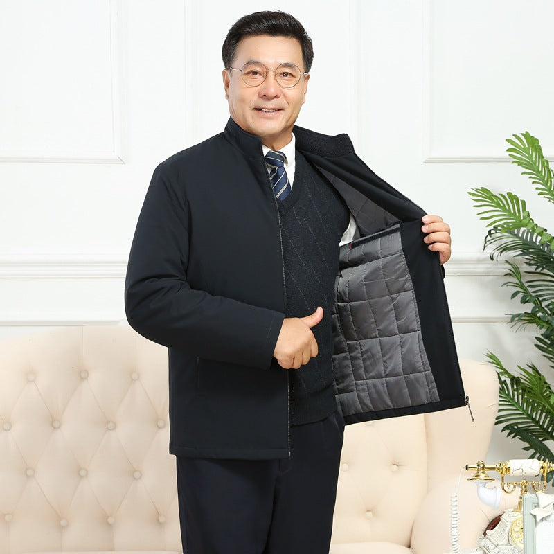 Spring and Autumn Winter Coat Middle-aged Men's Cotton-padded Clothes for the Elderly Simple Light Business Warm Cotton-padded Coat Thickened Cotton-padded Coat