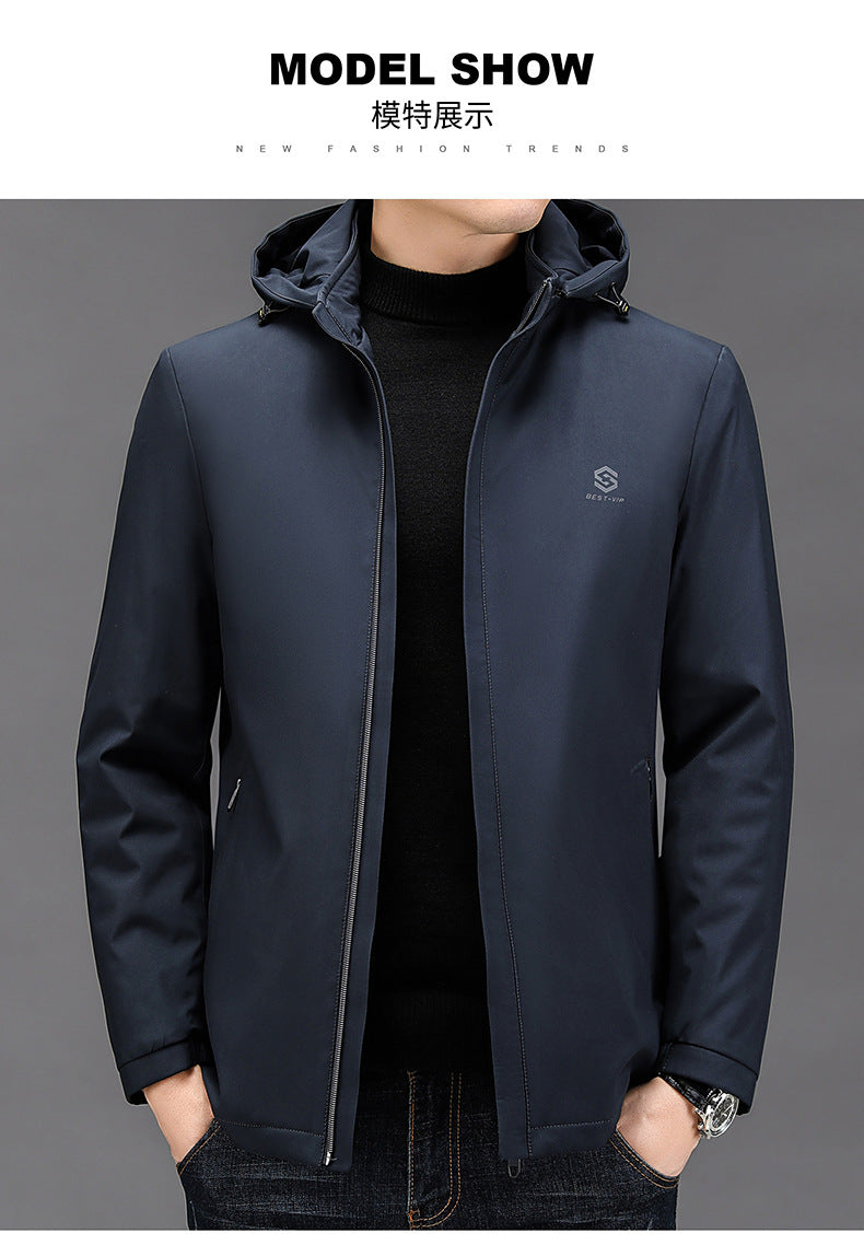 2024 Winter Hooded Business Cotton-padded Coat Men's Cotton-padded Coat New Thickened Warm Trendy Brand Casual Silk Cotton-padded Coat Jacket
