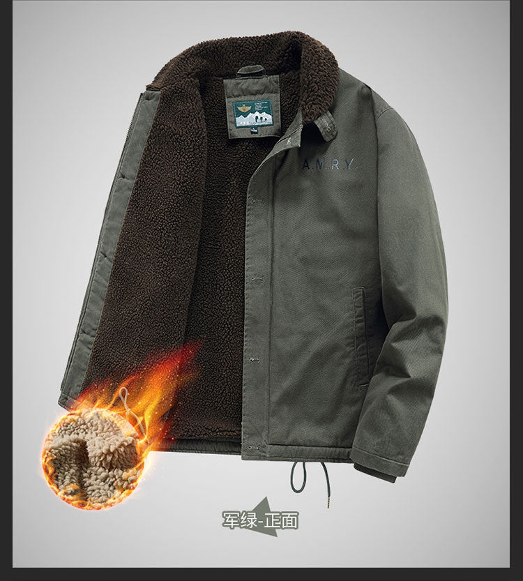 Winter fleece-lined Thickened Cotton-padded Clothes Men's Warm Crock Jacket Youth Wool Collar Retro Casual Cotton-padded Jacket Men's 2188