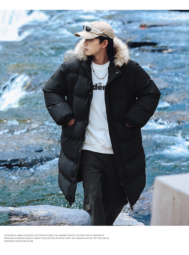 New Long Men's Big Wool Collar Thickened Extra Large Warm and Cold-proof Fashionable Jacket for Youth Fashionable Couple Clothes plus size Bread Clothes