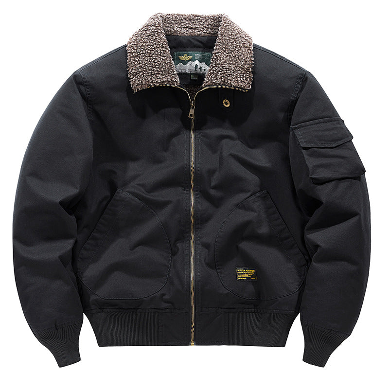 Winter Men's Lapel Pure Cotton American Casual Work Coat Lamb Fleece Coat Maillard Autumn and Winter Cotton Coat 8218