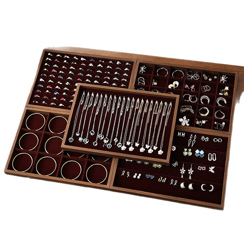 Walnut Jewelry Display Tray Ring Necklace Bracelet Tray Earrings Earrings Jewelry Display Props Night Market Stall