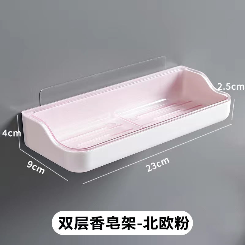 Wall-mounted Soap Box Bathroom Non-perforated Suction-cup Soap Box Bathroom Creative Double-layer Draining Rack Storage Rack