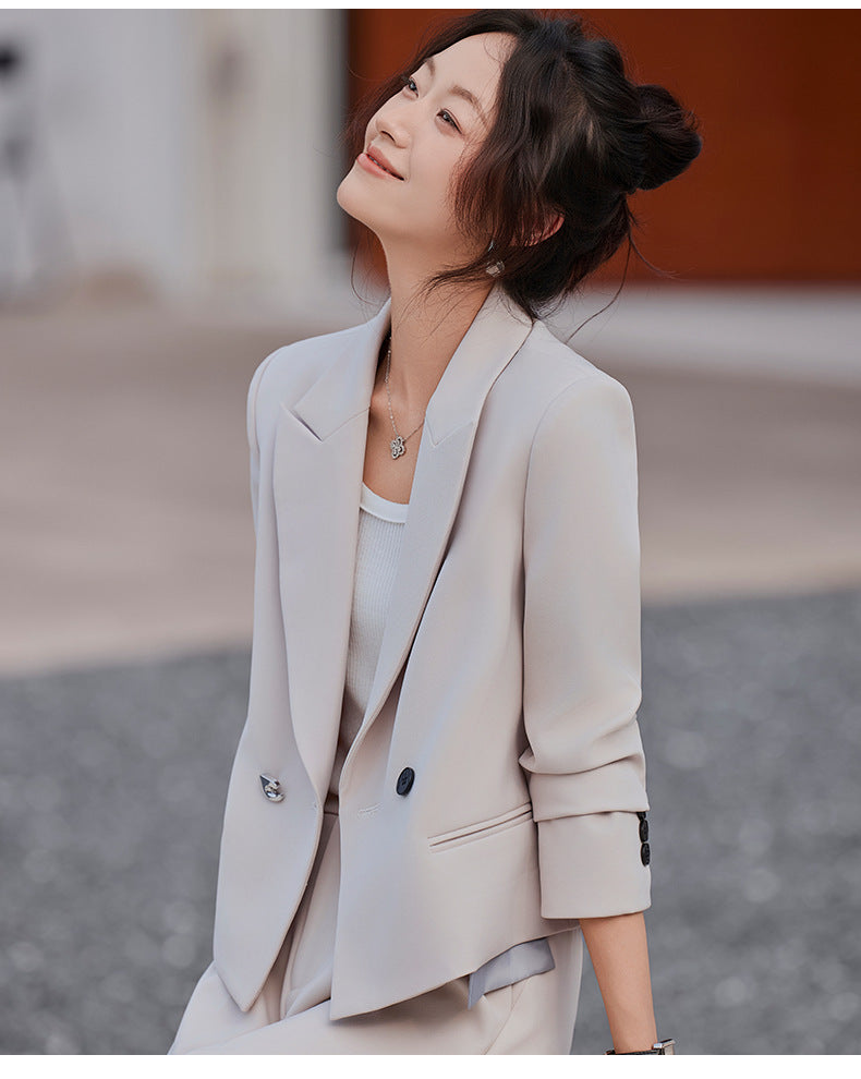 Cross-Border Gray Short Blazer for Women, New Spring and Autumn Style, Petite Professional Casual Workwear Suit