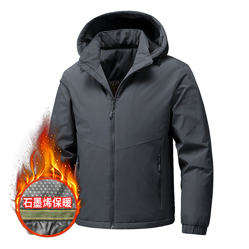 Cross-Border Graphene Cotton Jacket for Men in Autumn and Winter with Detachable Hood, Casual Velvet Thickened Warm Cotton Jacket, Jacket